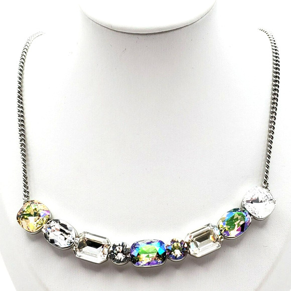 Grace Lola Swarovski Crystal Necklace Collar Choker AB Silver Tone Chain Tennis - Picture 1 of 10